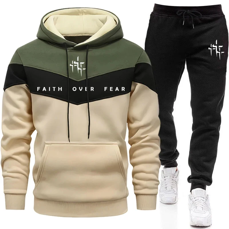 Winter Clothing Hoodie - Faith Over Fear Men's Tracksuit Hooded