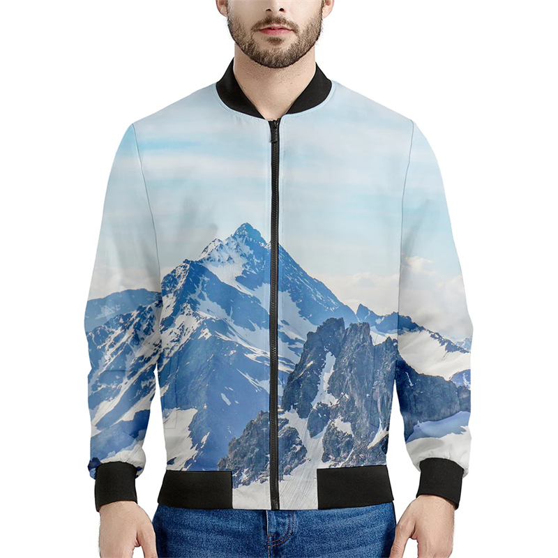 Mountain 3D Printed Bomber Jac - Quality Winter Clothing Bomber Jacket recension och pris
